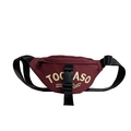 Kids trendy burgundy canvas waist bag with letter embroidery and adjustable strap - Burgundy