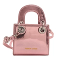 Roze glanzende laklederen mini crossbodytas met ronde handvatten en schouderriem - Roze