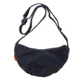 Kid's dark blue denim crescent crossbody bag with zipper and adjustable strap - Black
