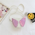White sequin butterfly wing crossbody bag for kids with holographic pink wings details - White