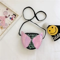 Cute black butterfly crossbody bag for kids featuring iridescent purple wings and beads - Black