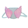 Cute light blue children crossbody bag with shiny pink angel wings and sequins - Blue