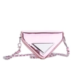 Pink metallic laser triangle mini crossbody bag for kids with silver chain strap - Pink