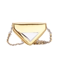 Kids mini triangular crossbody bag in golden metallic finish with chain strap - Gold