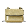 Sparkling gold sequin crossbody bag for kids featuring a silver chain strap and flap closure - Gold