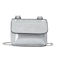 Sparkling silver glitter mini crossbody bag with metal chain strap and black piping - Silver