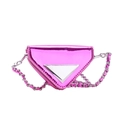 Mini magenta patent leather triangle crossbody bag for kids with metallic chain strap - Rose Red