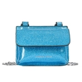 Blue glitter chain bag for kids with glossy metallic finish and fashion letter logo - Blue