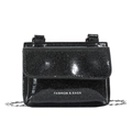 Kids black glitter crossbody bag with silver chain strap and fashion typography - Black
