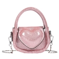 Pink sequin heart-shaped kids crossbody bag with silver chain strap and top handle - Pink