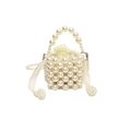 Handmade pearl bead handbag for girls with drawstring satin lining and crossbody strap - Milky White