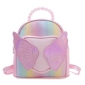 Pink rainbow sequin kids backpack with purple wings and a pearl bead handle - Pink