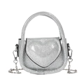 Silver glitter sequin crossbody bag for kids featuring a heart embossed design - Silver