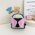 Mini cartoon backpack with rainbow sequins, pink wings and a pearl bead handle - Black