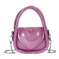 Pink glitter heart-shaped toddler crossbody bag with top handle and silver chain strap - Rose Red
