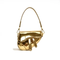 Girls fashion laser golden saddle bag with a shiny metallic mirror finish and shoulder strap - Gold
