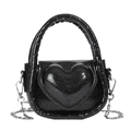 Sparkly black heart-shaped handbag for girls with shiny sequins and a metal chain strap - Black