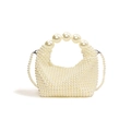 French vintage handmade pearl woven mini handbag with crossbody shoulder chain strap - White