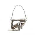 Girls fashion laser silver saddle bag with metallic finish and decorative fringe straps - Silver