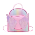 Pink sequin cartoon backpack for girls featuring iridescent wings and a pearl handle - Rose Red