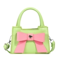 Bolso bandolera para niños con lazo rosa y hebilla de corazón en contraste verde y rosa - Verde