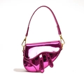 Modern metallic pink patent leather saddle bag for girls with shiny mirror finish - Rose Red