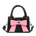 Borsa a tracolla nera per bambini con fiocco rosa e cuore d'argento, stile dolce - Nero