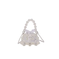 Hollow pearl beaded shoulder bag with white drawstring liner and crossbody strap - Off White