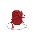Mini bolso bandolera rojo con textura de cuero, detalle de lazo y cadena de bolas plata - Rojo