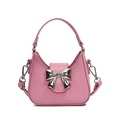 Pink semi-circular handbag with silver mirror bow and detachable shoulder strap for girls - Pink