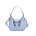 Light blue crescent handbag for girls with a large silver metal bow buckle - Blue