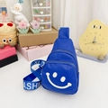 Blue mini kids crossbody chest bag featuring white smiley face and fashion strap - Blue