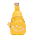 Mini yellow crossbody bag for kids with white smiley face and lettered strap - Yellow