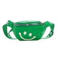 Vibrant green kids waist bag featuring a 3D smiley face and lettered shoulder strap - Green