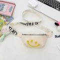 Creamy white kids waist bag with yellow smiley face and contrast fashion straps - White