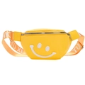 Kids trendy yellow waist bag with smiley face and orange lettered shoulder strap - Yellow