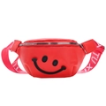 Kids red nylon fanny pack with smiley face embroidery and lettered shoulder strap - Red