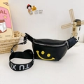 Black casual kids fanny pack with a yellow smiley face and branded nylon strap - Black
