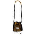 Sac bandoulière enfant en nylon noir et jaune avec cordon et poche en filet - Jaune