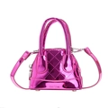 Kids metallic rose pink shell crossbody bag with glossy patent leather and quilted texture - Rose Red