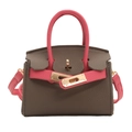 Mini bolso bandolera para niña en cuero gris y rosa con hebilla dorada chic - Marrón
