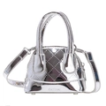 Kids quilted silver patent leather crossbody bag with top handles and logo detail - Silver