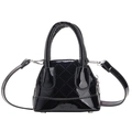 Kids black patent leather crossbody shell bag with classic diamond quilted pattern - Black