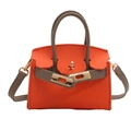 Mini bolso bandolera bicolor naranja y gris para niña con cuero de grano de lichi fino - Naranja