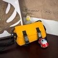 Minimalist bright yellow messenger bag for boys with adjustable strap and red car pendant - Yellow