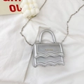 Silver metallic mini crossbody bag for kids with wave design and chain strap - Silver