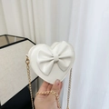 Sweet white heart-shaped crossbody bag for girls with large bow and gold chain strap - White