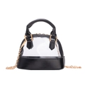 Mini sac bandoulière coquillage en cuir noir et PVC transparent avec chaîne dorée - Noir