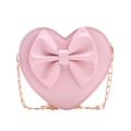 Pink heart-shaped crossbody bag for girls with large 3D bow and gold chain strap - Pink