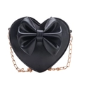 Sac bandoulière cœur noir pour filles avec grand nœud et bandoulière chaîne dorée - Noir